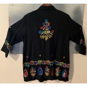 Linea by Louis Dell’Olio Linen Blend Floral Embroidered Jacket/Tunic Black M